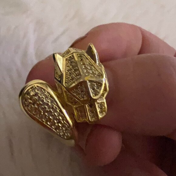 Neiman Marcus 14K Gold Plated Transparent Crystal Rhinestone Leopard Ring - Picture 1 of 5